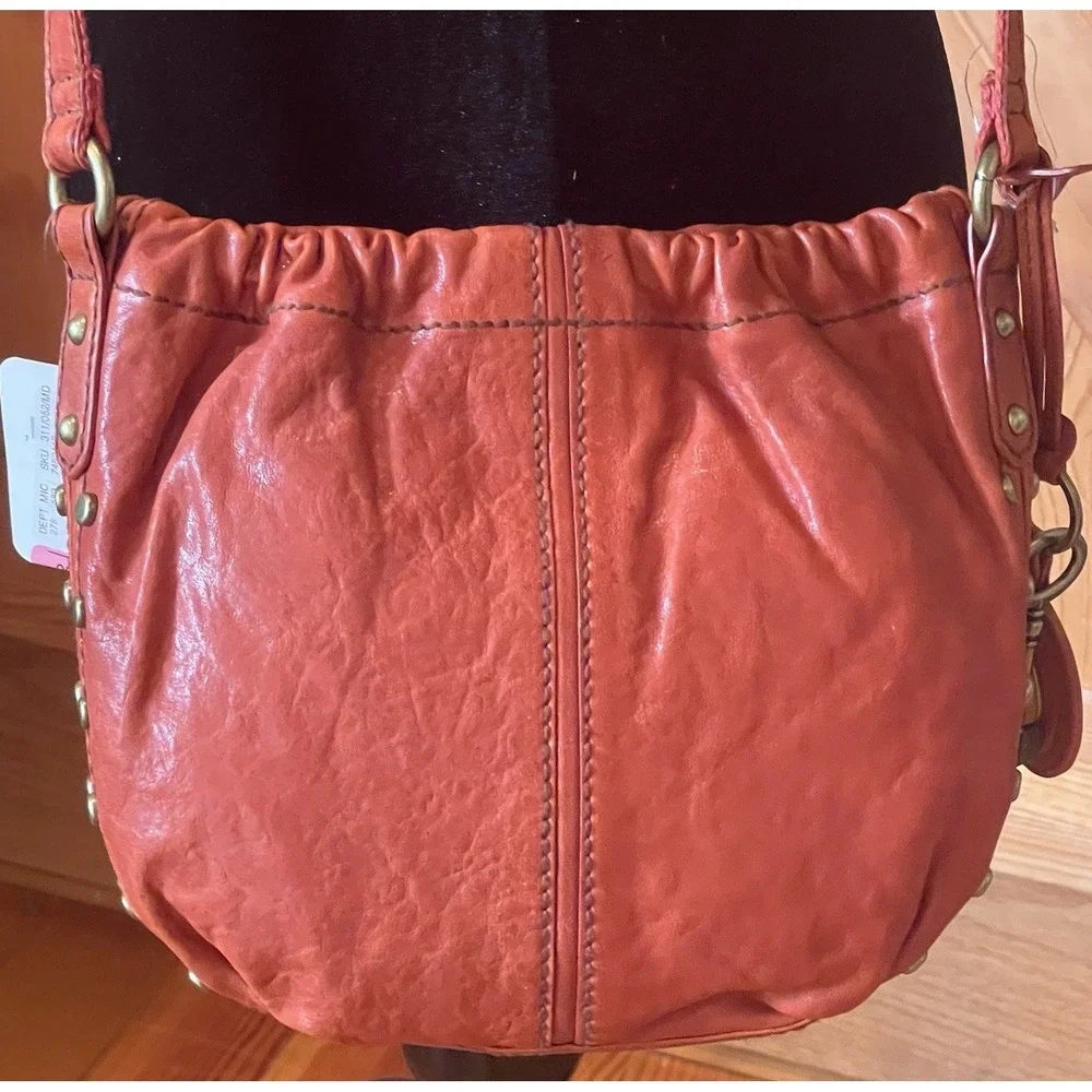Fossil NWT Burnt Orange Leather Slouchy Crossbody Hobo Bag Key Charm